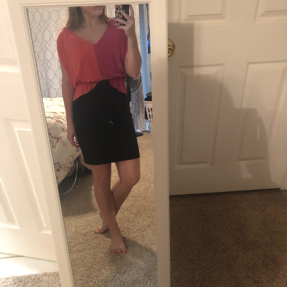 pink, black, and peach dress